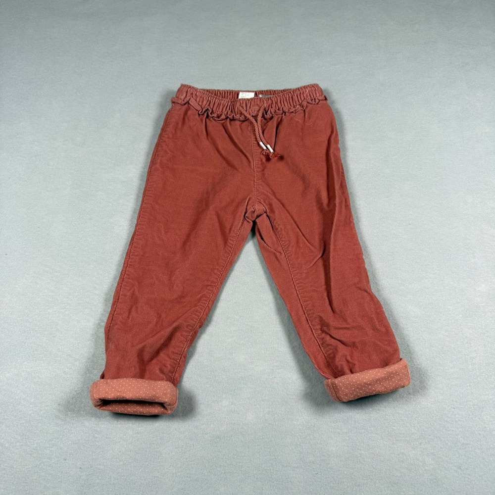 H&M Kids 2T Corduroy Pants Rust Orange Boho Cottagecore Elastic Waist Trousers